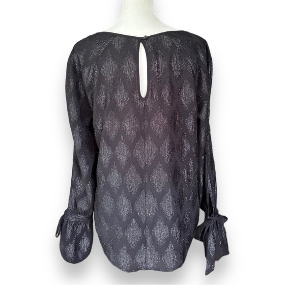 HALOGEN Sheer Black Metallic Diamond Brocade Sheer Long Sleeve Blouse | Size S - Picture 7 of 14
